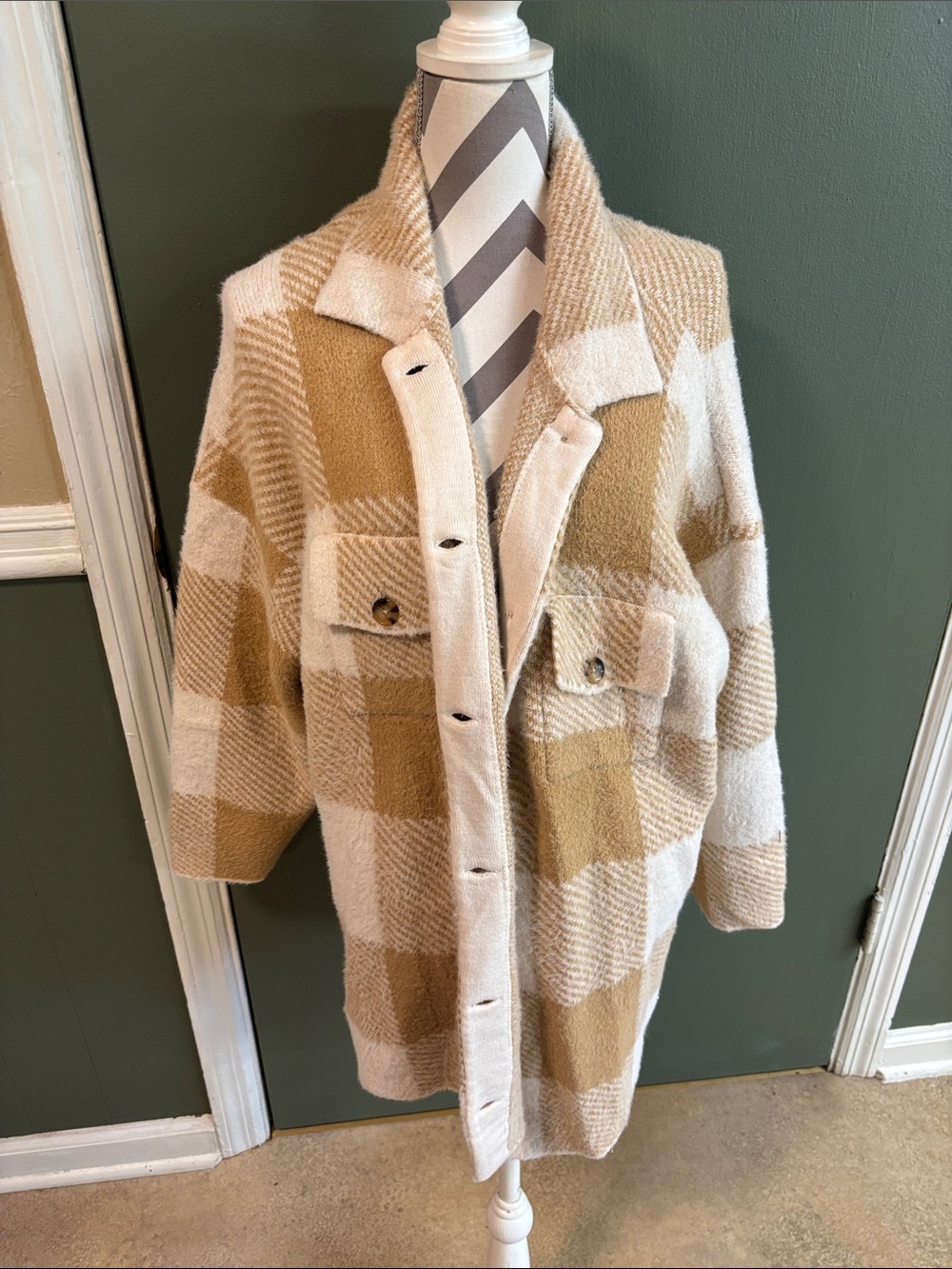 torrid Tan & Cream Check Wool-Blend Overshirt